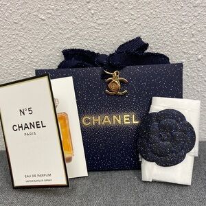 CHANEL Navy and Gold Box w/ Chanel Beauty Gold Charm Bundle